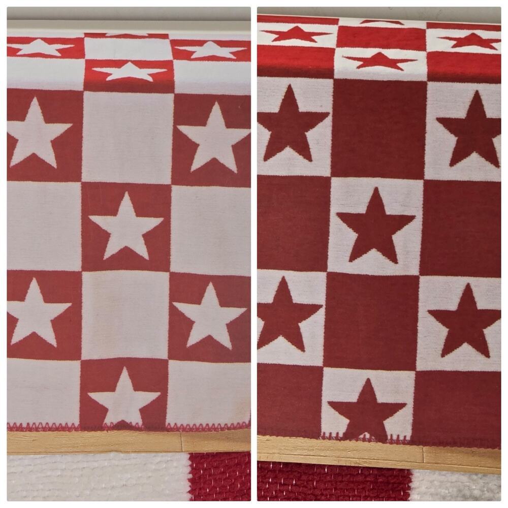 Table Runner USA Star Chenille Cloth Red White Patriotic 16x80" Reversible Farm